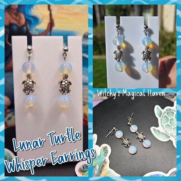 Lunar Turtle Whisper Opalite Gemstone Earrings - Picture 1 of 4